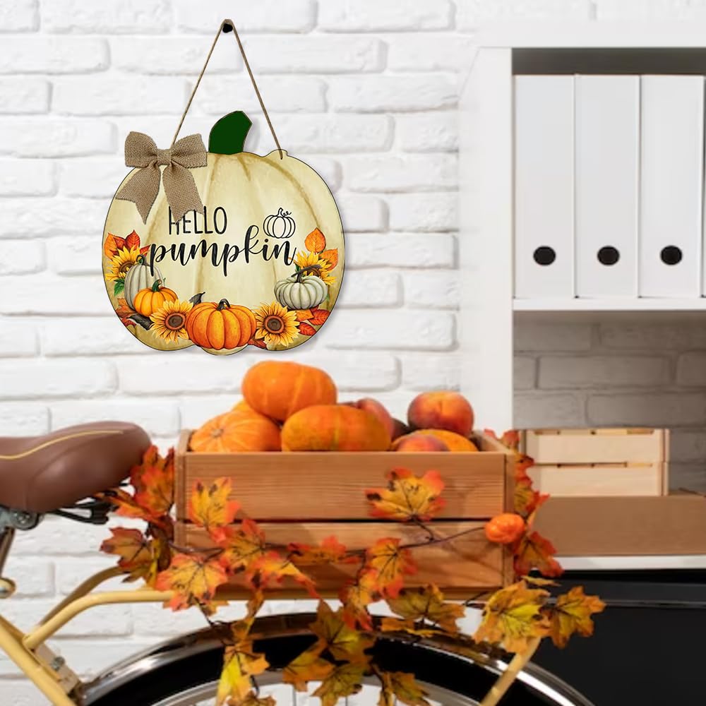 Tappetino Autunnale Di Benvenuto Con Zucca E Scritta Hello Fall - Antiscivolo Per Esterno E Interno, Lavabile In Lavatrice, 60x40 Cm