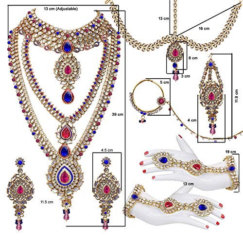 Image of Lucky Jewellery Designer Gold Plated Dulhan Bridal Jewelry Set 8 Pcs. for Girls & Women (3600-WZK-PARENT)