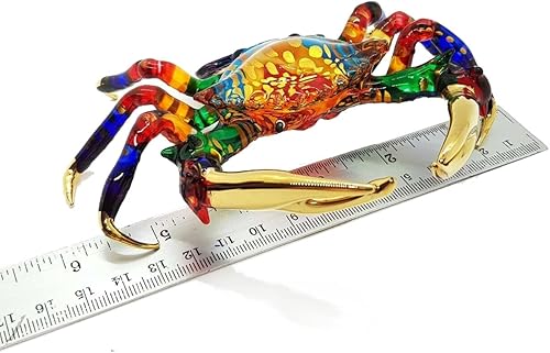 Miniatura 2 de WitnyStore Figura pequeña de cangrejo arcoíris rojo de 6 pulgadas de largo Cangrejos de vidrio pintado a mano en miniatura de crustáceo colorido