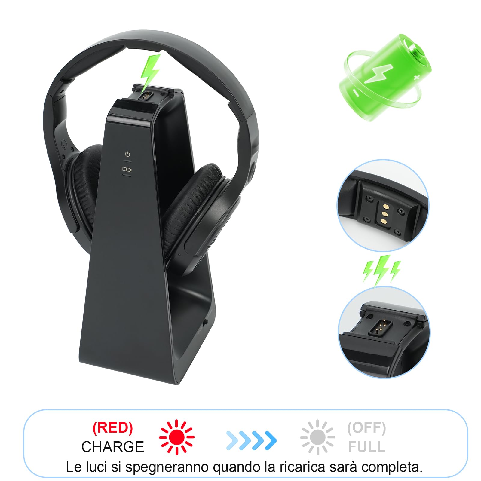 Cuffie per Anziani con Pulsanti Grandi, Cuffie TV Senza Fili con Stazione di Ricarica Trasmettitore 2.4G, Auricolari Bluetooth 5.3, Comodo e Facile da Usare per Gli Anziani, Qualità Audio Hi-Fi, Nero