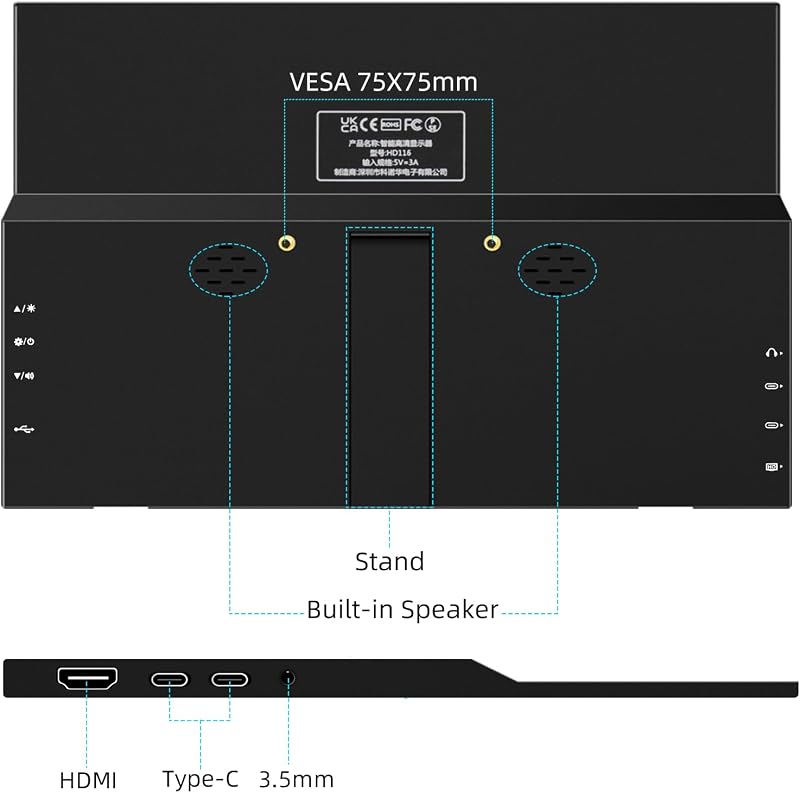 Thinlerain 11,6" Hordozható Monitor HDMI Csatlakozással - 1366x768 HD Kijelző Beépített Hangszórókkal Raspberry Pi k.