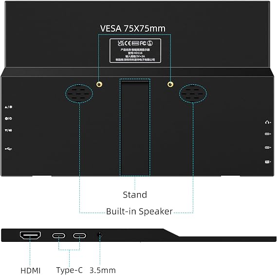 11.6 Inch Portable Monitor 1366 x 768 LED Display Small External Monitor for Laptop and Computer, Build in Speakers