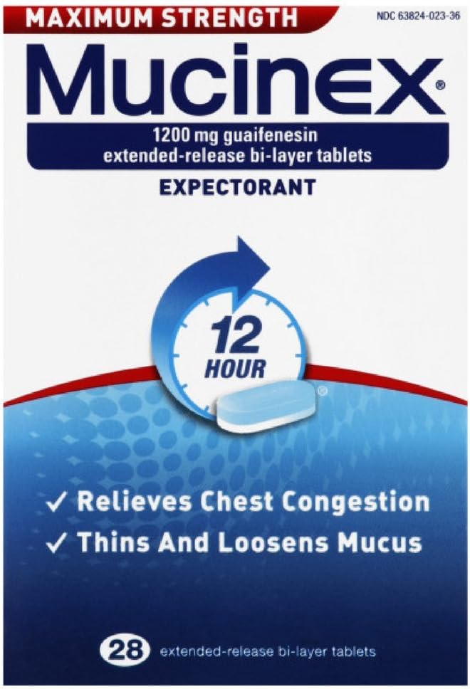 Mucinex Maximum Strength 12-Hour Chest Congestion Expectorant Tablets, 28 Count (Pack of 3)