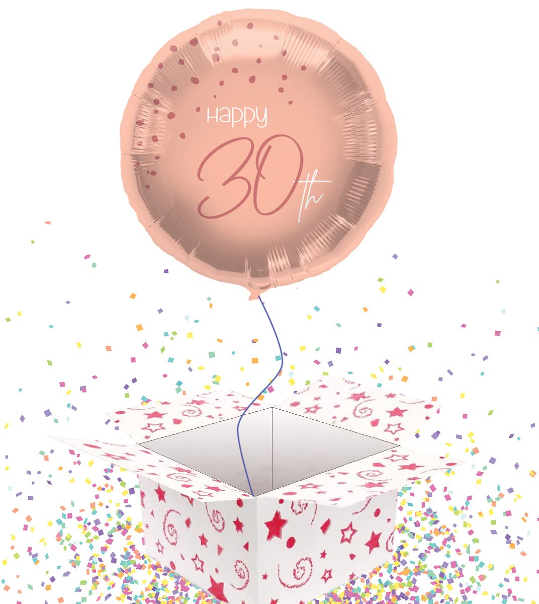 Jesters Party 30th Birthday Helium Inflated Foil Balloons with Box - 45cm Elegant Rose Gold Happy Birthday Balloon for Party Decorations - Party Supplies for Birthday Decorations, Anniversary