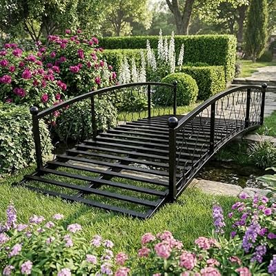 Garturects 6 FT Metal Garden Bridge - Decorative Footbridge with Siderails, 660 LBS Weight Capacity, Outdoor Foot Bridge for Backyard, Creek, Stream, Pond (Black)