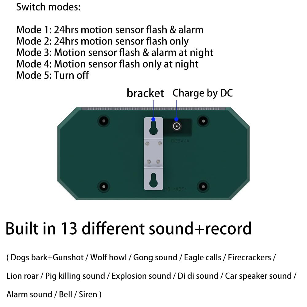 Kavolet Alarma Solar con Sensor de Movimiento para Exteriores con Mando a Distancia, 130 dB, Doble Altavoz, grabación de 13 Sonidos y Volumen Ajustable, luz de Alarma para Granja, luz de Flash Solar