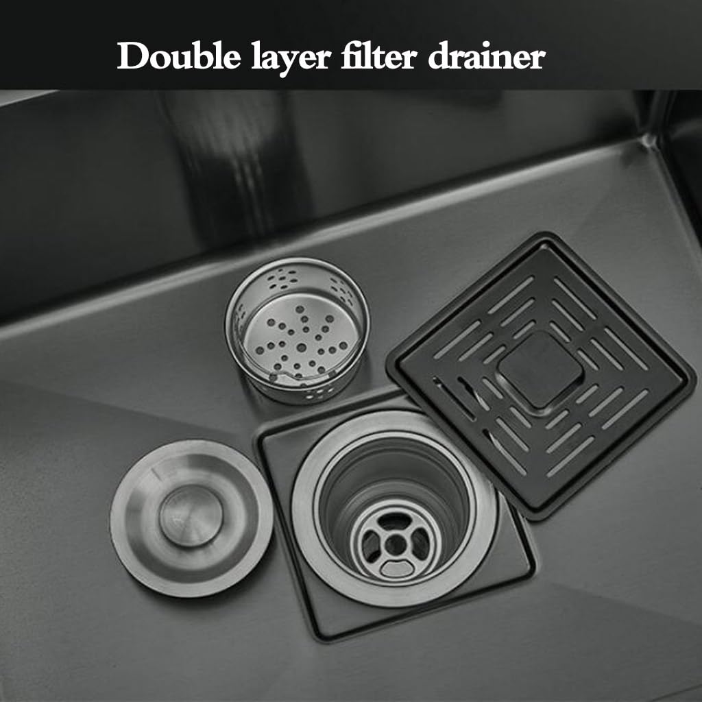 Fregadero Oculto De Cocina Fregadero De Bar Comercial De Cafetería Con Lavavasos Fregadero De Sifón Para Vehículos Recreativos Con Tapa, Grifo Plegable Ahorra Espacio ( Color : negro , S : 55*32*22cm