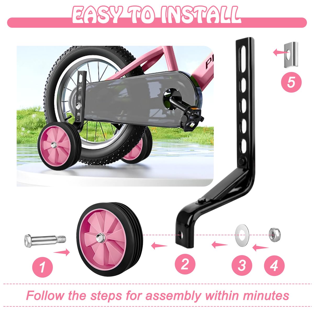 Paia Ruote Ausiliarie per Biciclette per Bambini, Training Wheels 12-20 Pollici