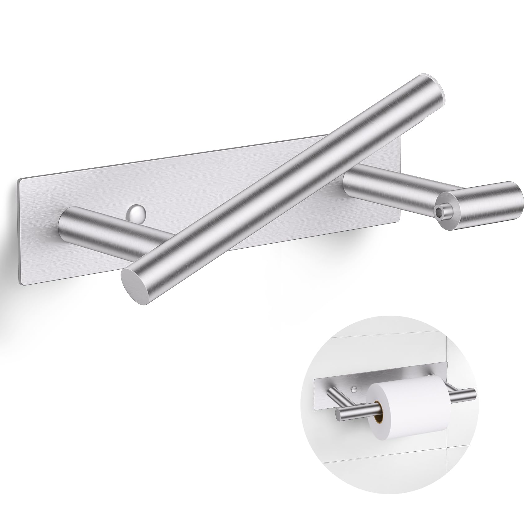 Brushed Nickel Toilet Paper Holder - Adhesive or Screw Mount -1