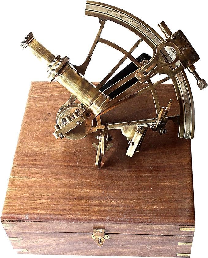 Marcos Model Brass Sextant Marine Sea Collectible Ship History Telescope Navigational Instrument with Compass and Telescope Home & Office Decor