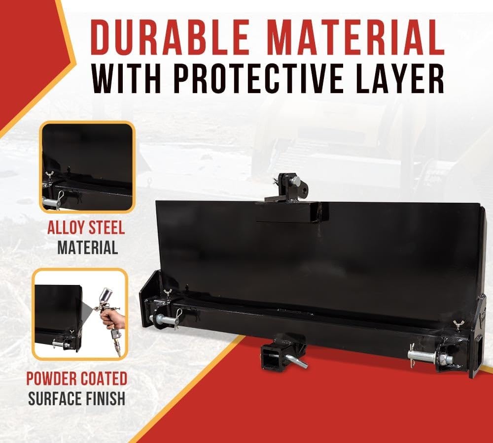 Mytee Products Skid Steer 3 Point Adapter Plate with 2" Trailer Hitch Receiver - Universal Quick Attach Mount with Adjustable Lift Arms 8" to 43" for Loaders & Tractors, Front Attachment