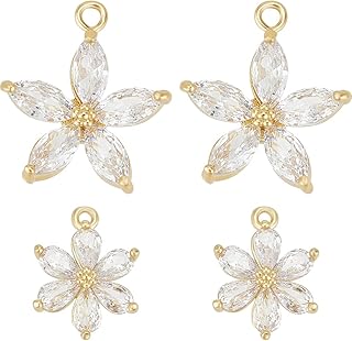 1 Box 6 Stück 2 Stile Zirkonia Blumen Charms 18K Vergoldet Blumen Gänseblümchen Kristall Strass Anhänger Charms Mit Biegering Für Schmuckherstellung DIY Ohrringe Halskett