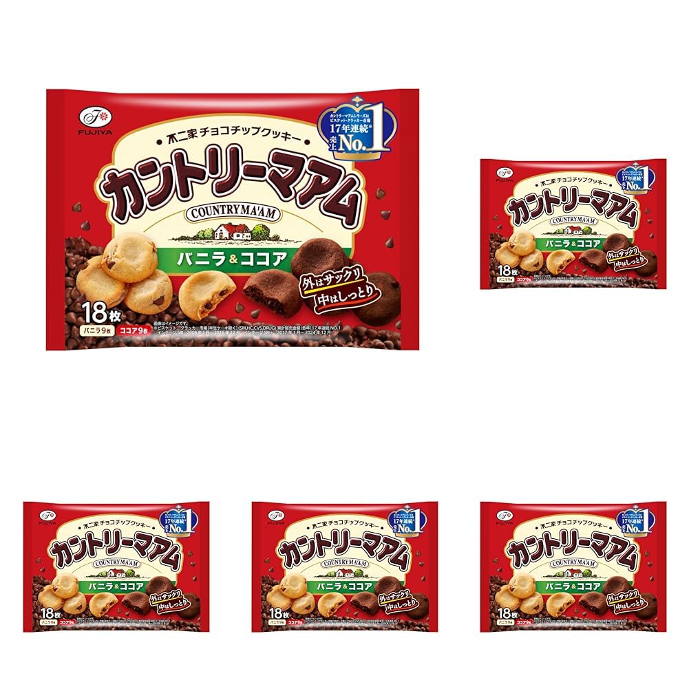 Amazon.co.jp: 不二家 カントリーマアム（バニラ＆ココア） 18枚 (× 5