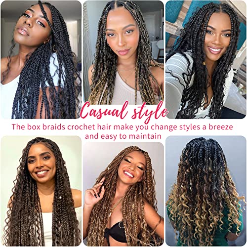 Goddess Box Braids 8 Packs Box Braids Crochet Hair 18 Inch Bohemian Hippie Braids Braiding Hair Boho Box Braids With Curly Ends Messy Pre-Looped Synthetic Crochet Hair For Black Women 1B (18Inch, T1B/30) #TOP5