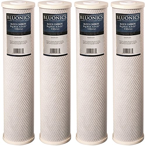 BLUONICS 4-pack Carbon Block Water Replacement Filters (5 Micron) 4.5