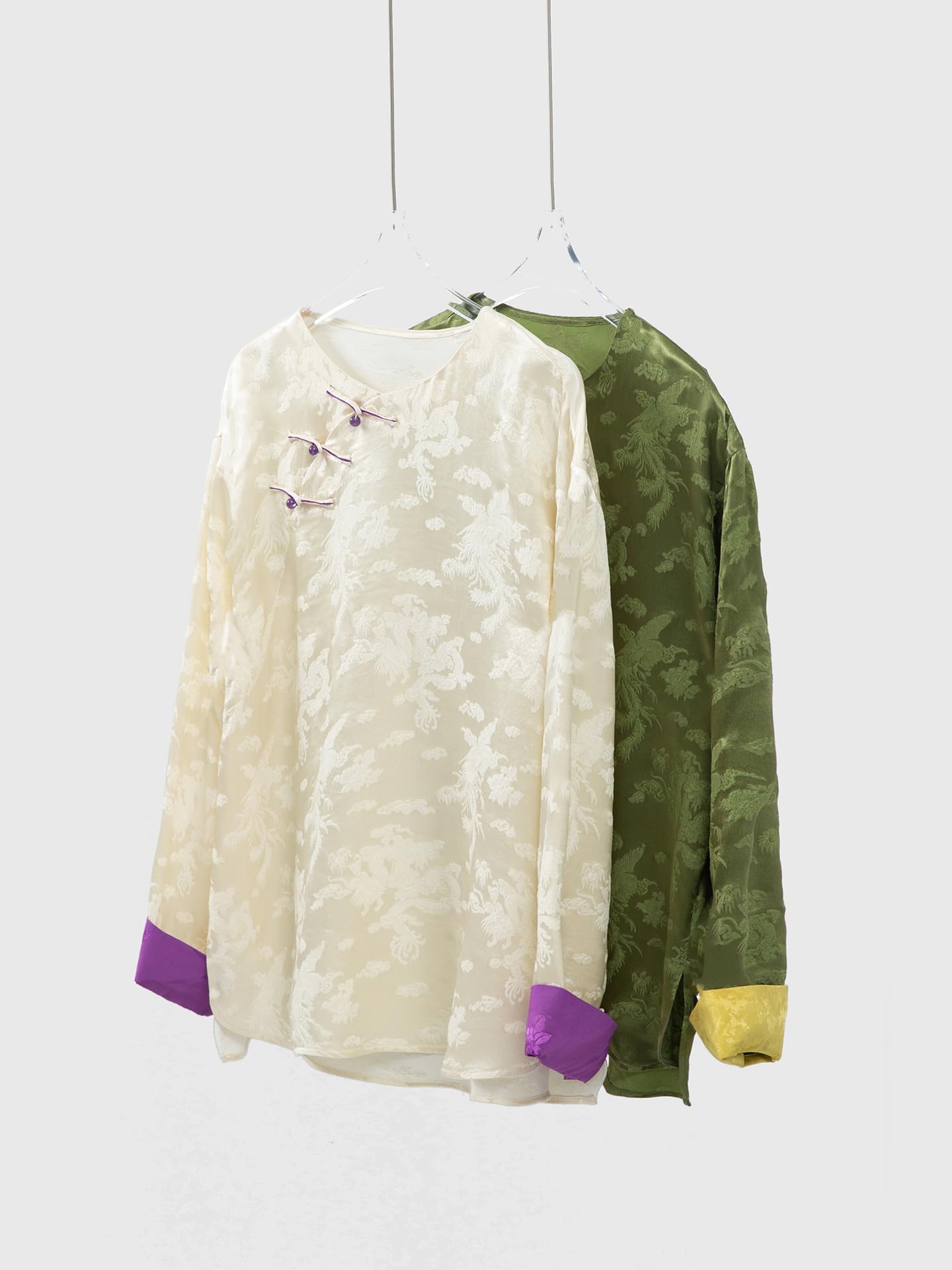 Blusa Beige de Estilo Nacional Chino con Mangas enrolladas