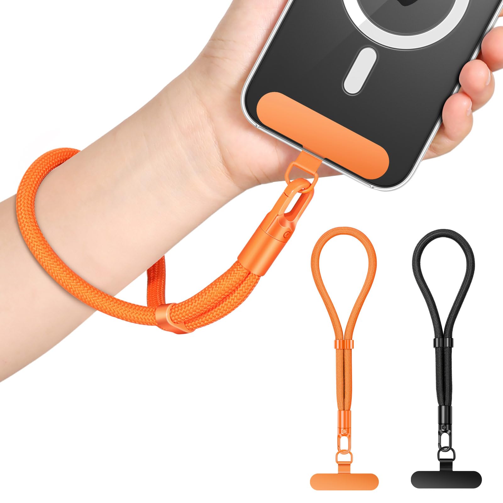 Moko Unisex Orange & Black 2 Pack Phone Wrist Strap Anti-Theft, Adjustable Hand Wrist Phone Lanyard With 360° Rotating Hook And Tether Tabs, Cellphone Wristlet Strap For Iphone, Most Smartphones,