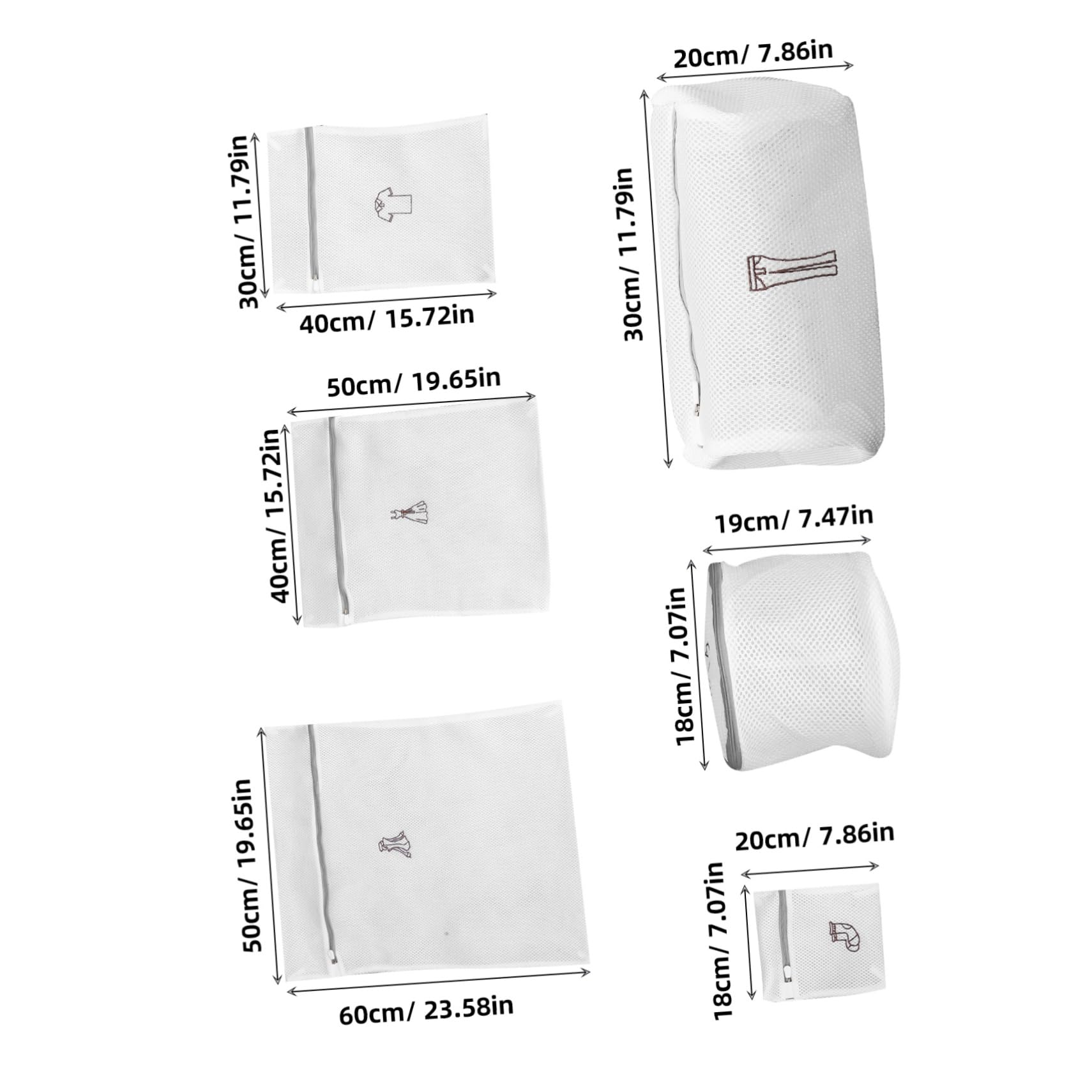 Sacchetti Bucato in Rete Ricamata Fine 6 Pezzi Bianco Poliestere | Maglia Sottile, Formato Leggero, Utile in Viaggio e Capi Delicati, Lavaggio Separato