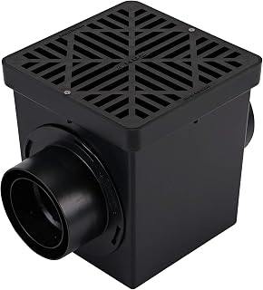 NDS 9-Inch Square Catch Basin Kit with Grate, Adapters & Plug - Black Stormwater Drain for Lawns, Patios & Downspouts