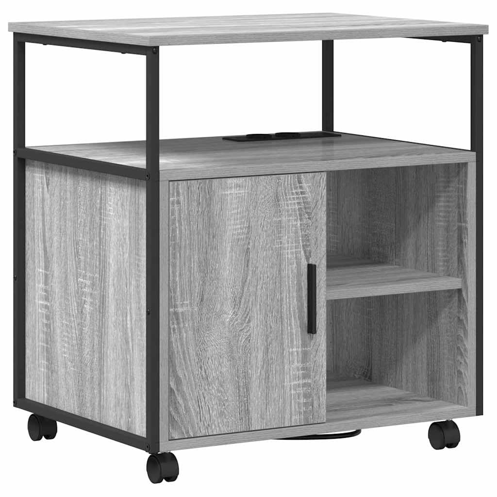 Cabina Con Stazione Di Ricarica Grigio Sonoma 61x46x67 Cm | Legno multistrato, telaio in acciaio, 3 ripiani regolabili, ruote, per ufficio domestico