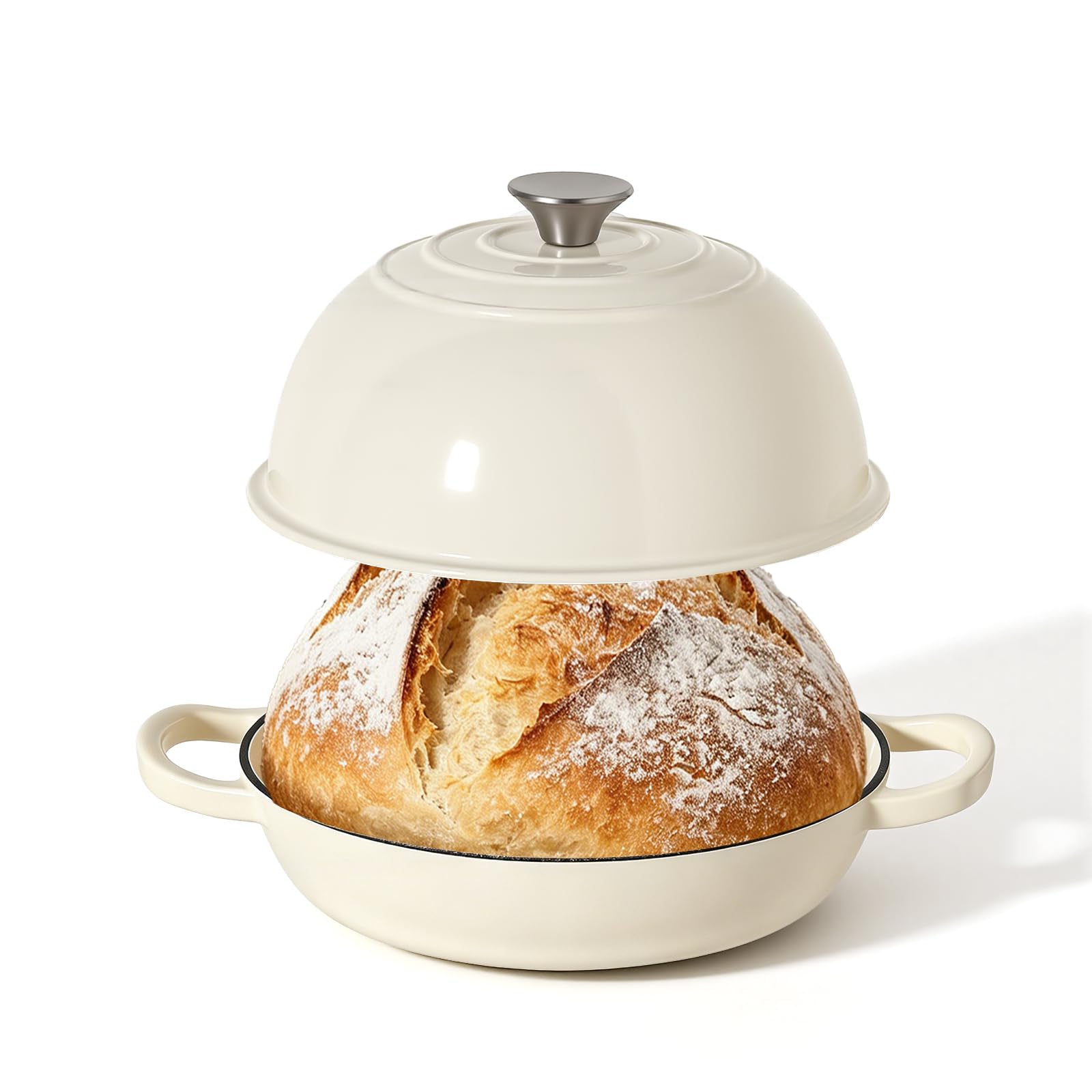 Pentola in ghisa smaltata, 4,7 litri/24 cm, adatta al forno olandese, resistente al forno fino a 260 °C, casseruola di alta qualità per induzione, ideale per cuocere il pane e stufare
