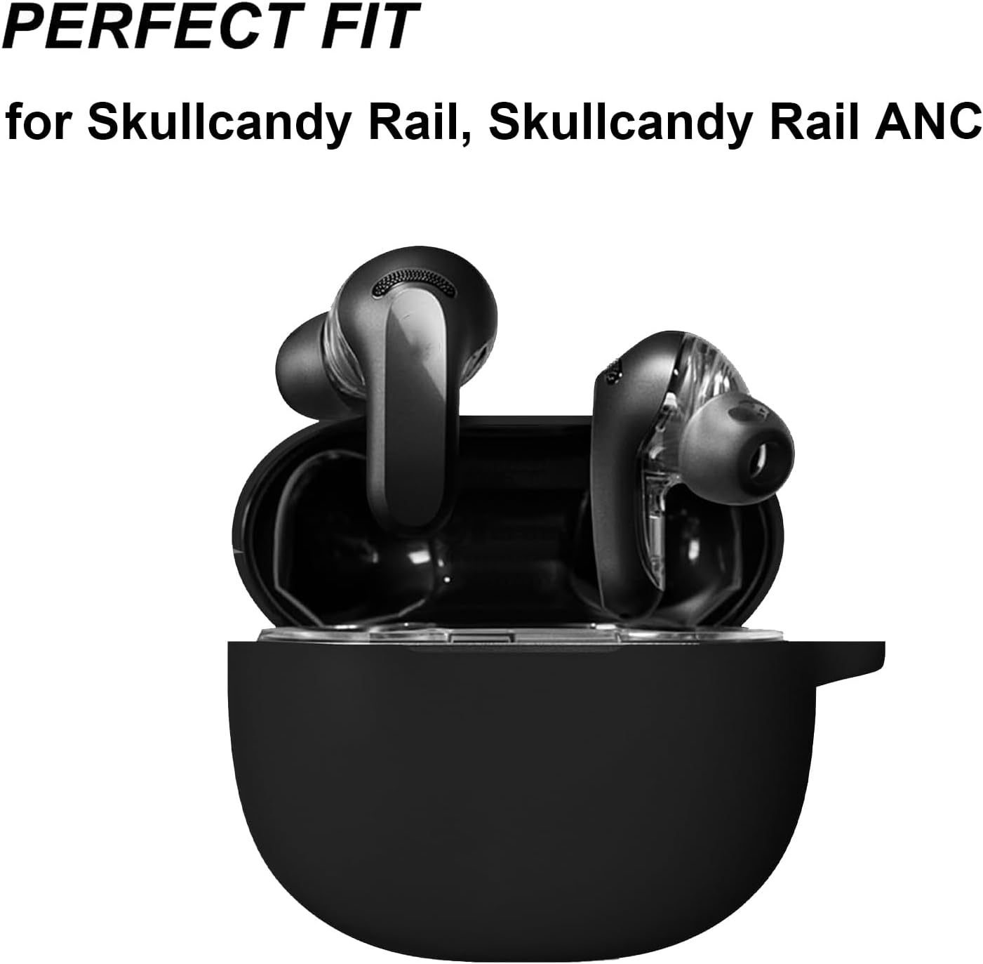 Silicone Case for Skullcandy Rail, Skullcandy Rail ANC, Shockproof Protective Earbuds Cover with Carabiner Accessories(Black) - Image 2