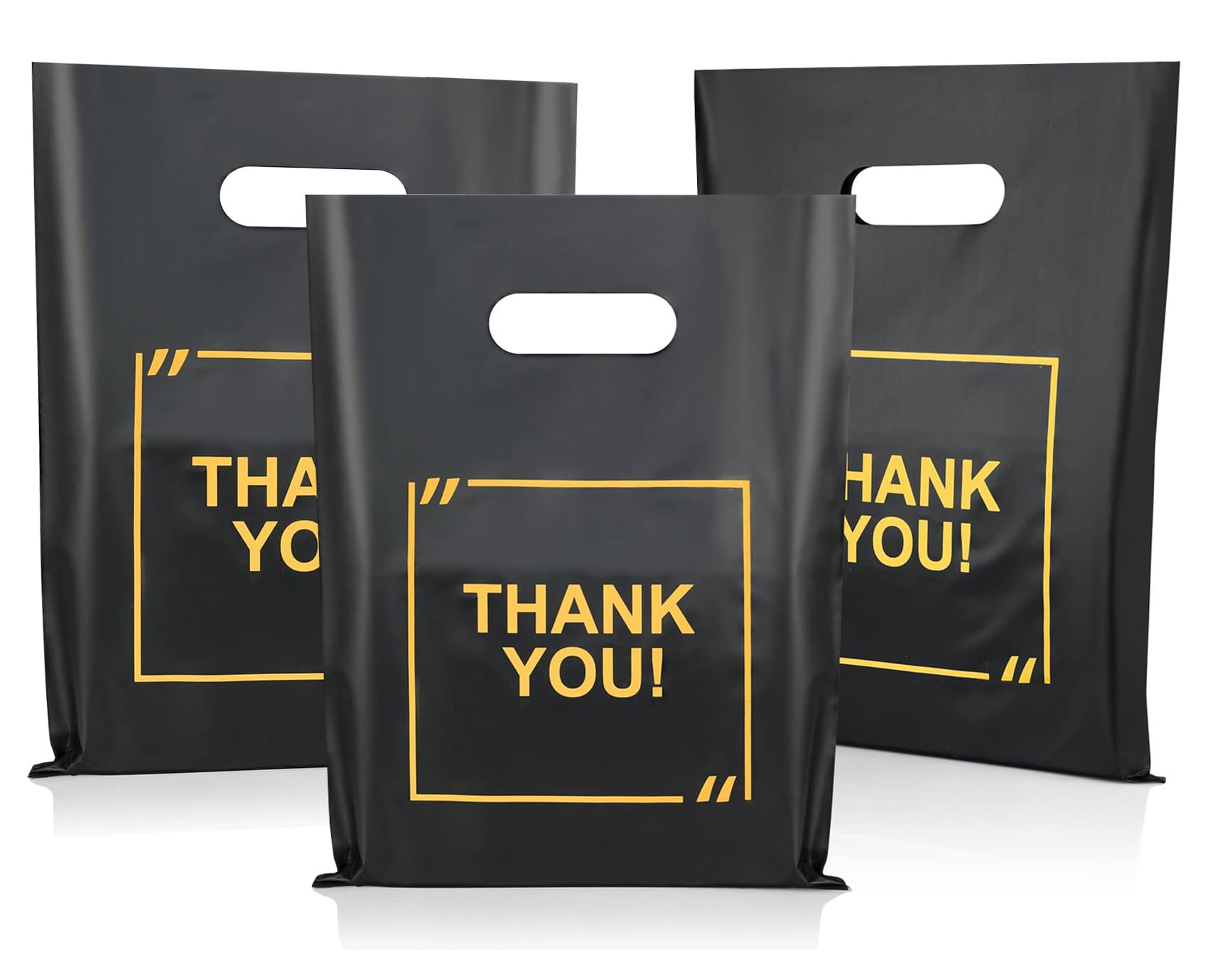 100 Pack Die Cut Plastic Shopping Bags with Thank You Logo 9x12 Merchandise Bags Extra Thick Glossy and Shopping Bags for Retail,Boutique Bags with Handles for Merchandise, Gifts, Trade Shows