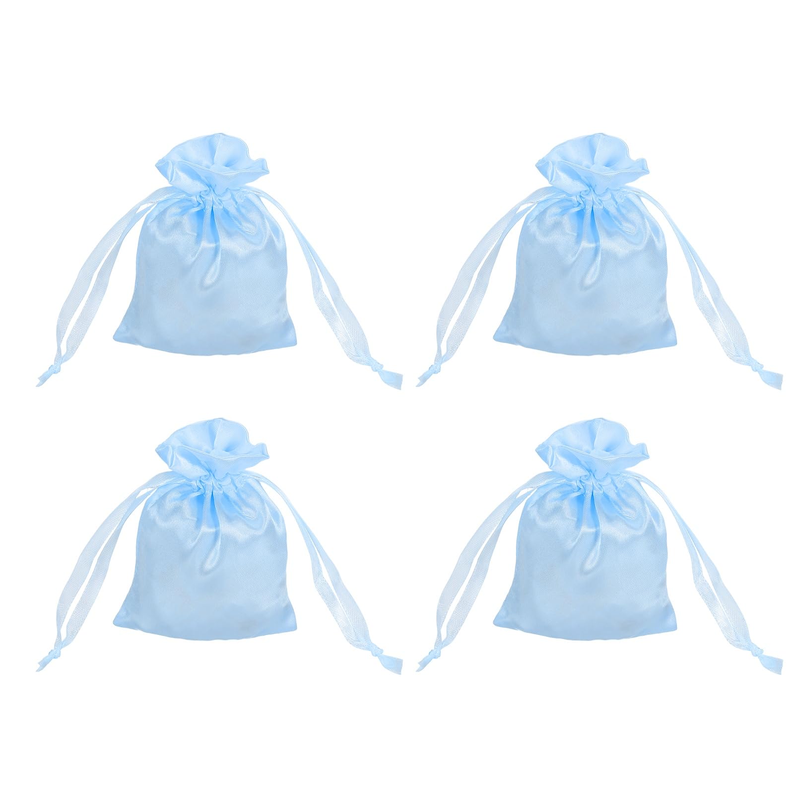 sourcing map Satin Bags with Drawstring, 3x4 Inch Wedding Favor Bag Mini Gift Packaging Bag for Birthday Christmas Jewelry Party (Blue, Pack of 4)
