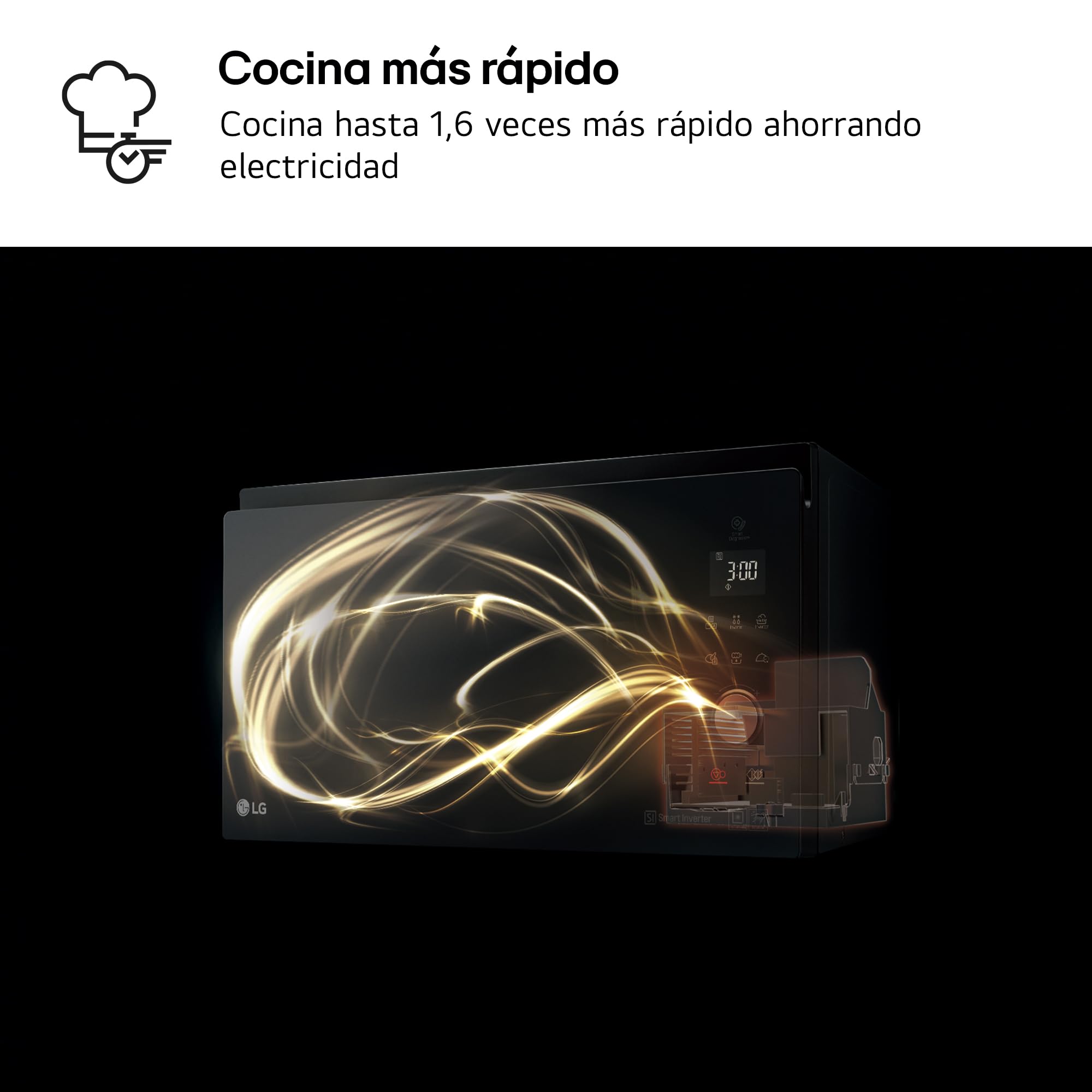 LG MH6565CPW Microonde con Grill e Display Digitale, 25 Litri e 1000 W, Microonde LG con Smart Inverter e EasyClean, Mantiene Sapore e Nutrienti, Nero