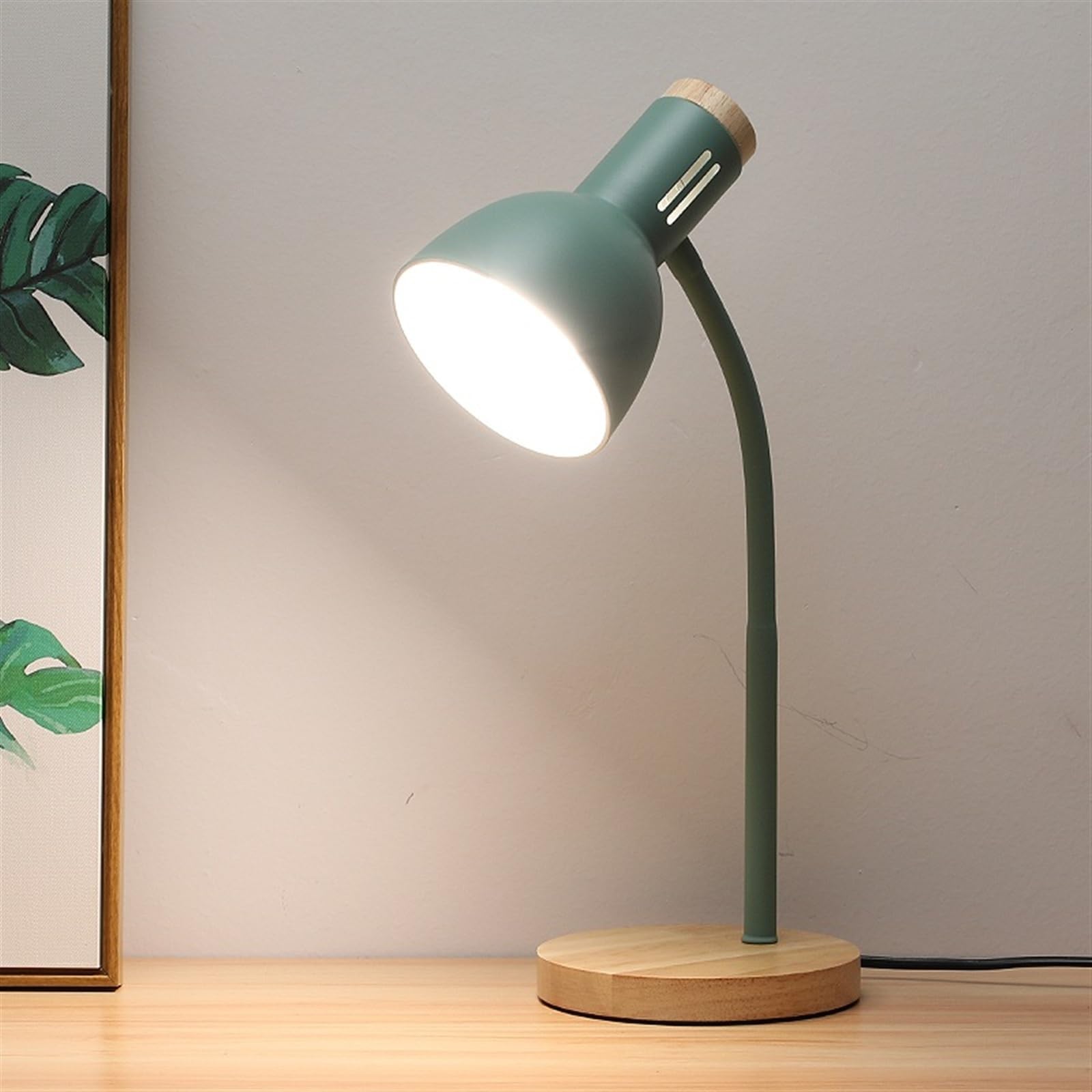 Lampe de bureau Lampe de bureau LED avec base en bois, lampe de bureau avec protection des yeux avec interrupteur à bouton, lampe de lecture à intensité variable avec 3 modes d'éclairage Lampe de bure