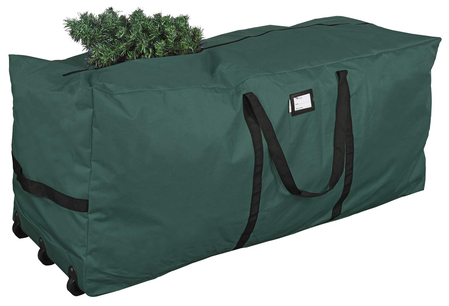 ProPik Rolling Christmas Tree Storage Bag, Fits Up to 9 Ft Tall Disassembled Trees, 28" H X 16.5" W X 60" L, Extra Large Heavy Duty Xmas Storage Container with Wheels & Handles, 600D Oxford (Green)