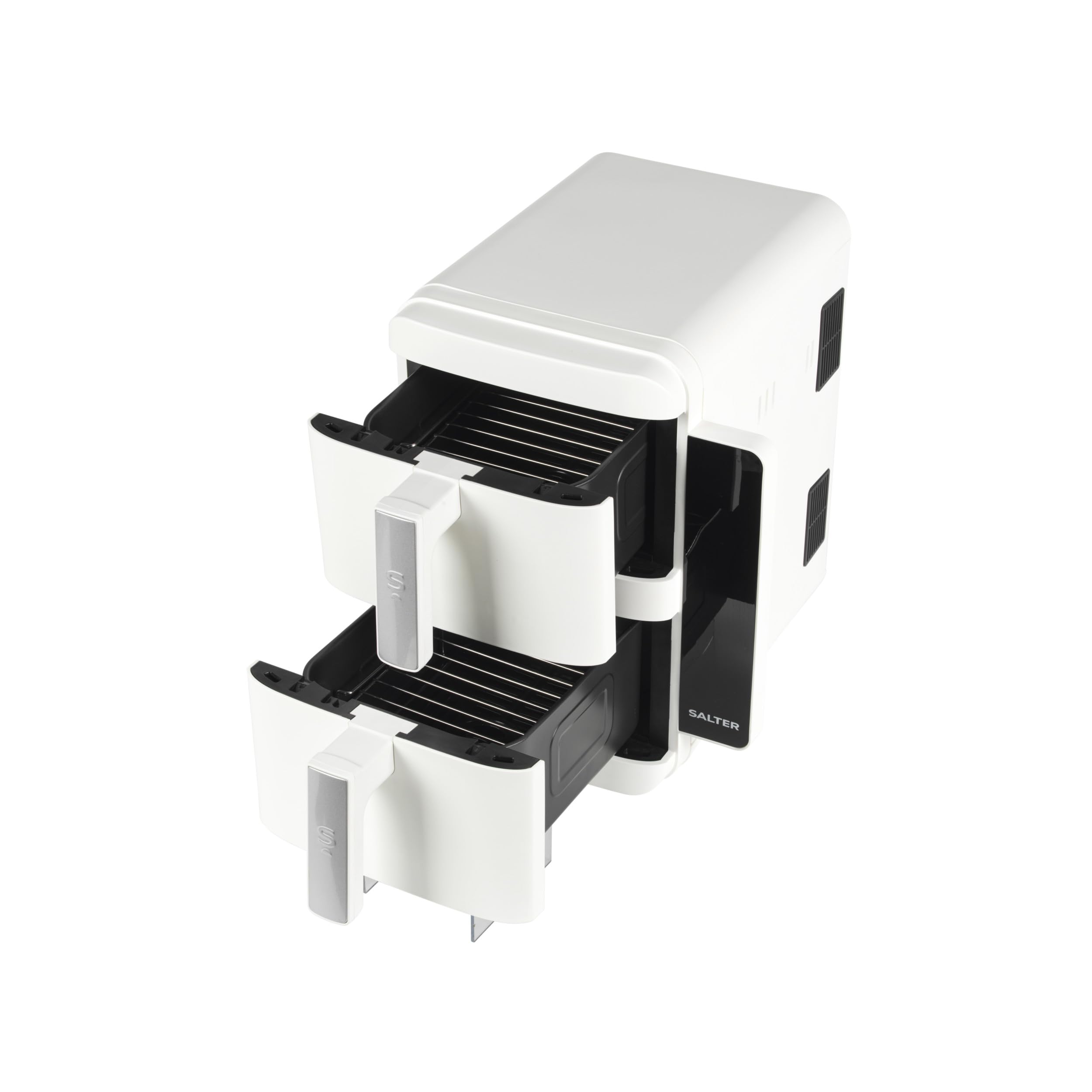 Salter VertiCook Ultra Stackable Air Fryer - Cocina vertical, 9L, 2 x 4.5L cestas y rejillas, 9 funciones, Sincronizar y combinar, Bandeja de parrilla libre de PFAS, Ahorro de espacio, 60-230°C, 2400W