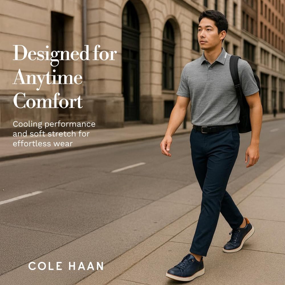 Cole Haan Founders Golf Polo Shirts for Men - Light, Breathable Mélange Knit with Coolcore Technology and a Heathered Finish