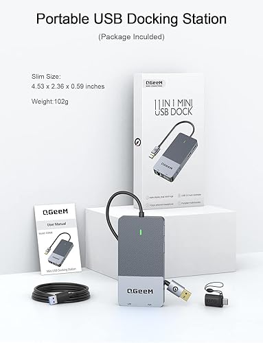 Miniatura 8 de QGeeM Estación de acoplamiento USB 3.0 para laptop, triple pantalla, concentrador USB HDMI, extensor divisor de doble monitor, base USB con 2 HDMI,