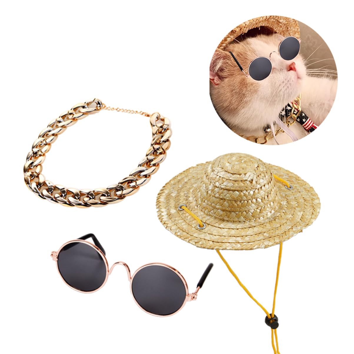 BCOATH 3Pcs Retro Pet Accessories for Dogs Cats Includes Sunglasses and Necklace for Parties and Photos Adorable Animal Ornaments for Pets