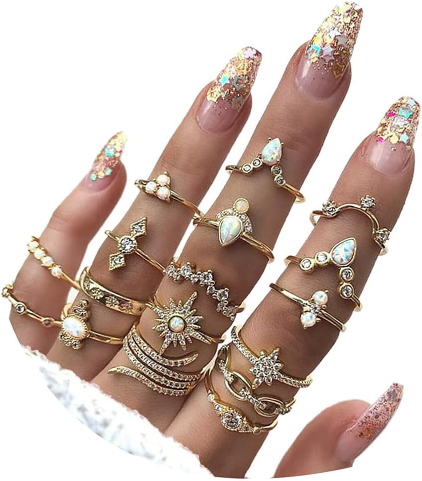 Crystal Kunckle Finger Ring Set Boho Stackable Rhinestone Gold Joint Nail Ring Anillo Set