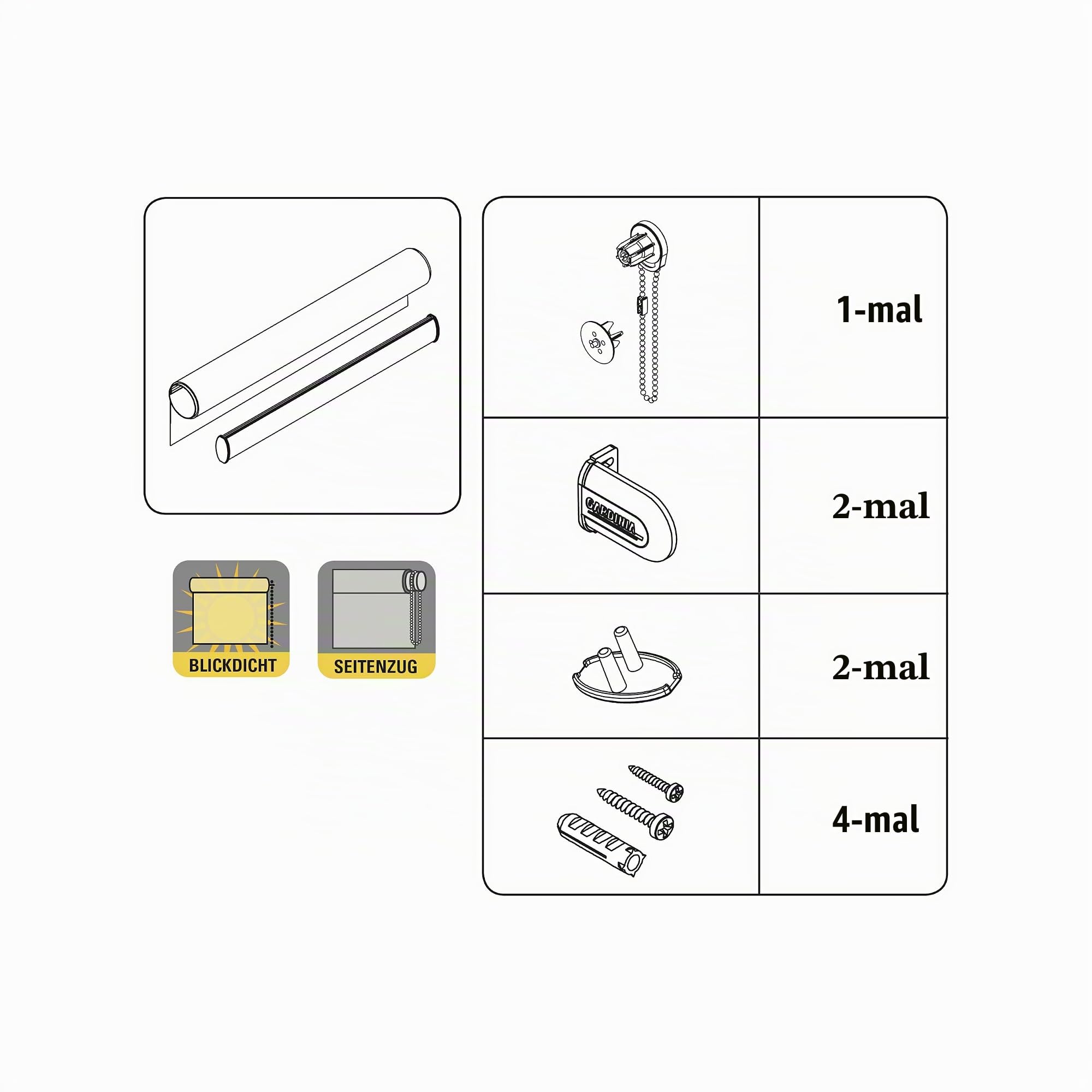 Gardinia Seitenzug-Rollo, Decken-, Wand- oder Nischenmontage, Lichtdurchlässig, Blickdicht, Alle Montage-Teile inklusive, Weiß, 112 x 180 cm (BxH), 6612112180