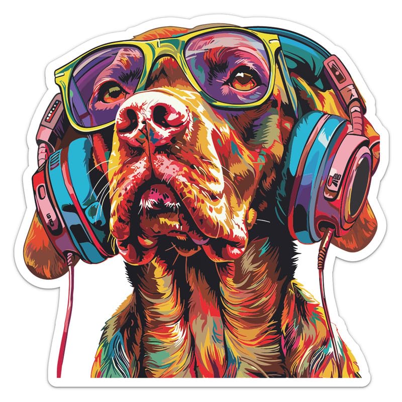 DJ Vizsla Dog Sticker - Waterproof Vinyl Decal for Car Bumper, Laptop, Water Bottle, Bookcases, Wall, and Window, Size - 5'' Longer Side