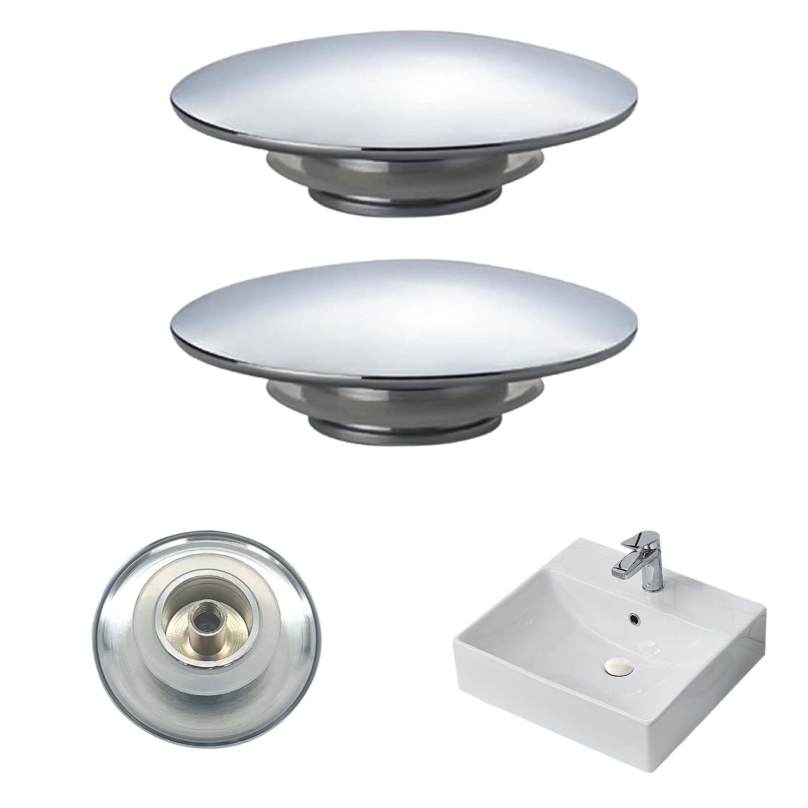 2 Pcs Bathroom Sink Plug Replacement, Easy Pop Up Sink Plug Replacement Silver Chrome Click Clack Basin Waste, Pop Up Plug Spares Bathroom Sink Push Button, 66mm Drain Stopper for Bathroom Sinks