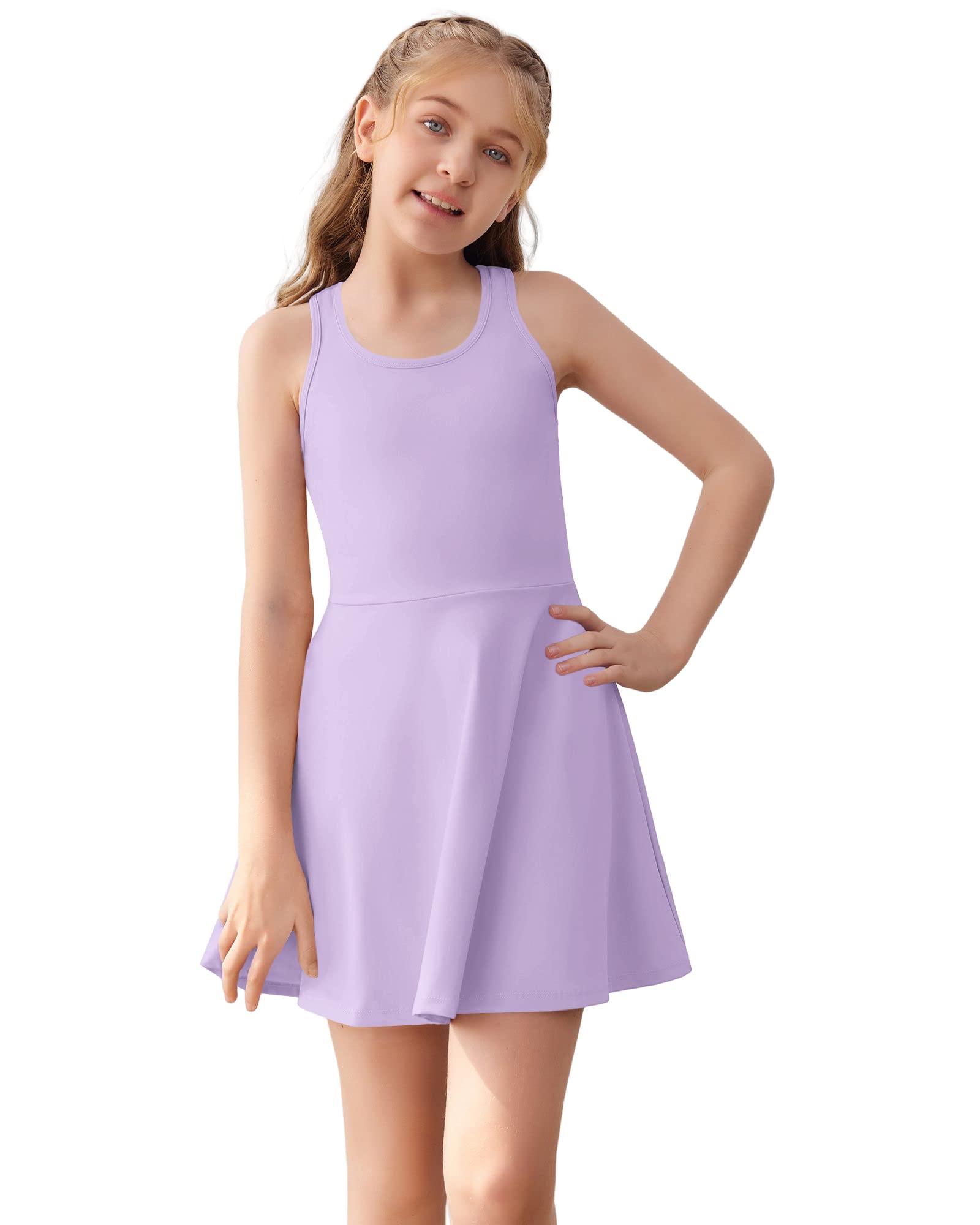Haloumoning Vestido de tenis sin mangas para niñas, vestido de golf con espalda cruzada, vestido deportivo escolar con bolsillos cortos