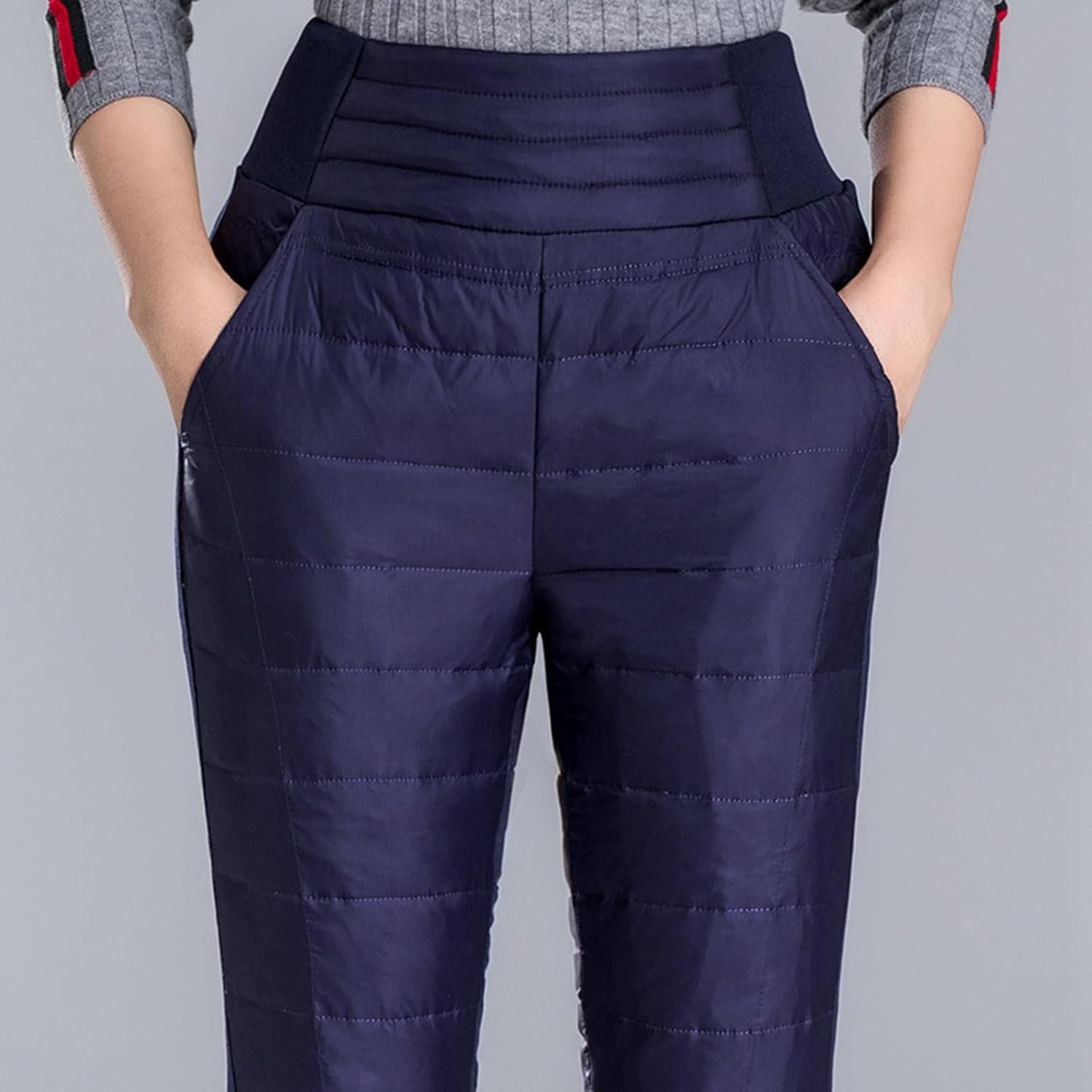 Womens Down Pants Winter Warm Elastic High Waist Quilted Ultralight Puffy Snow Ski Pants Trousers - Image 3