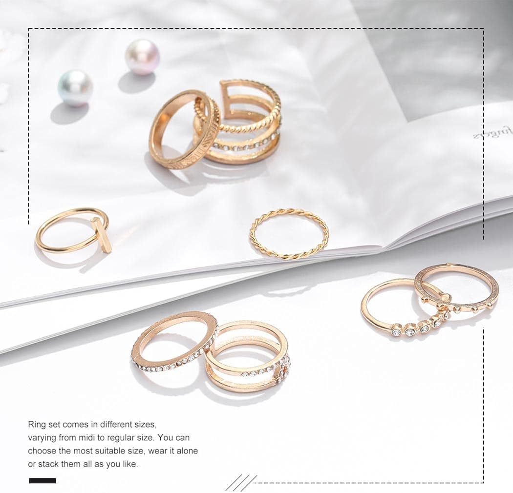 Aukmla Boho Knuckle Ring Sets Gold Crystal Stackable Finger Rings Cross