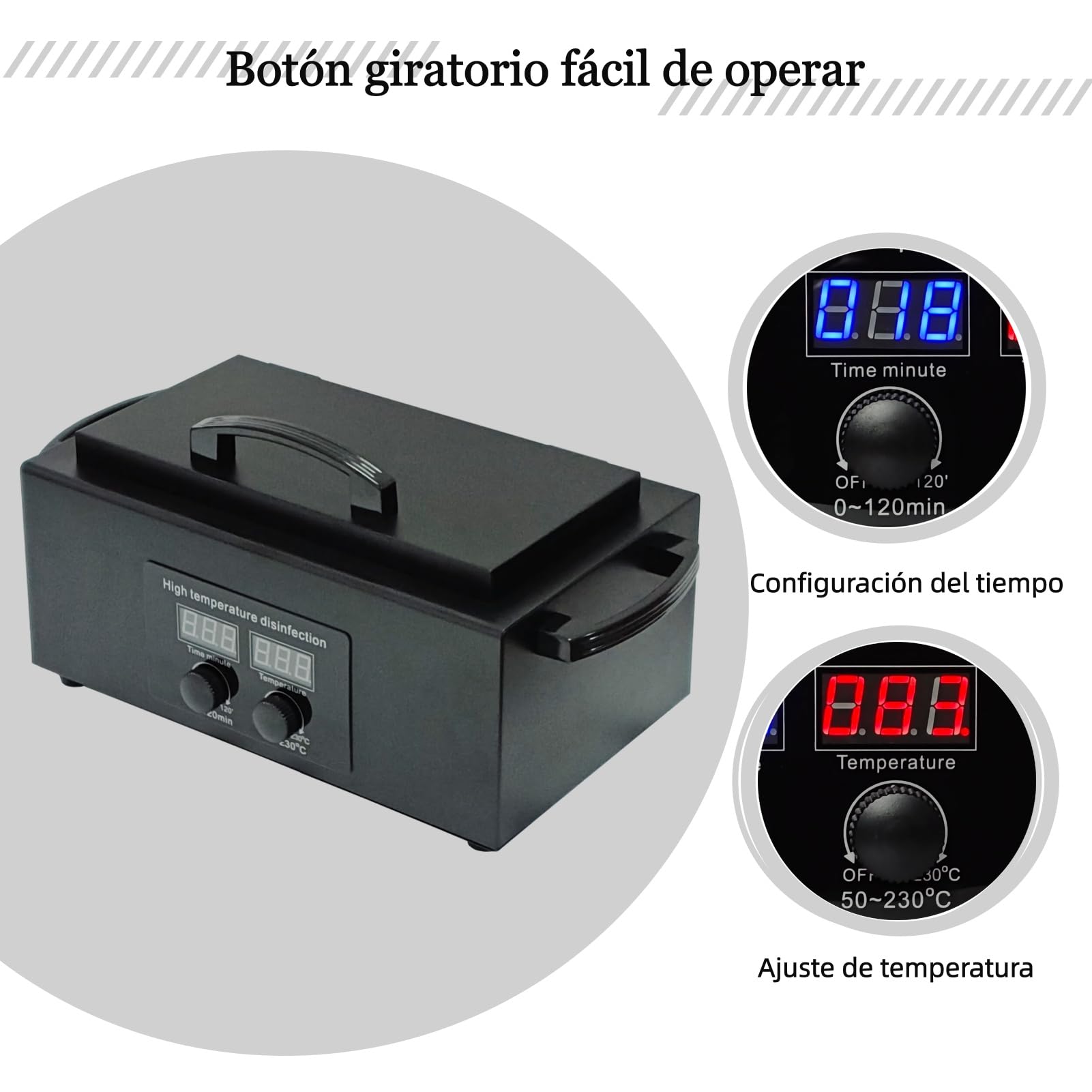 Esterilizador Herramienta de uñas de alta temperatura con temporizador para cosméticos, estudios de cuidado de pies, peluquería Negro (Negro)