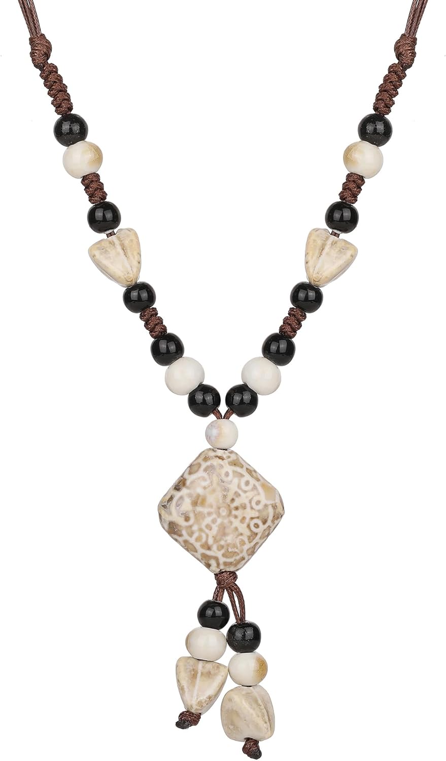 DS Boho Beaded Necklace for Women–Colorful Ceramic & African Tribal Beads, Adjustable Long Chunky Bohemian Jewelry with Gift Box Packaging,Hippie Witchy Vintage Handmade Fashion Statement Necklace