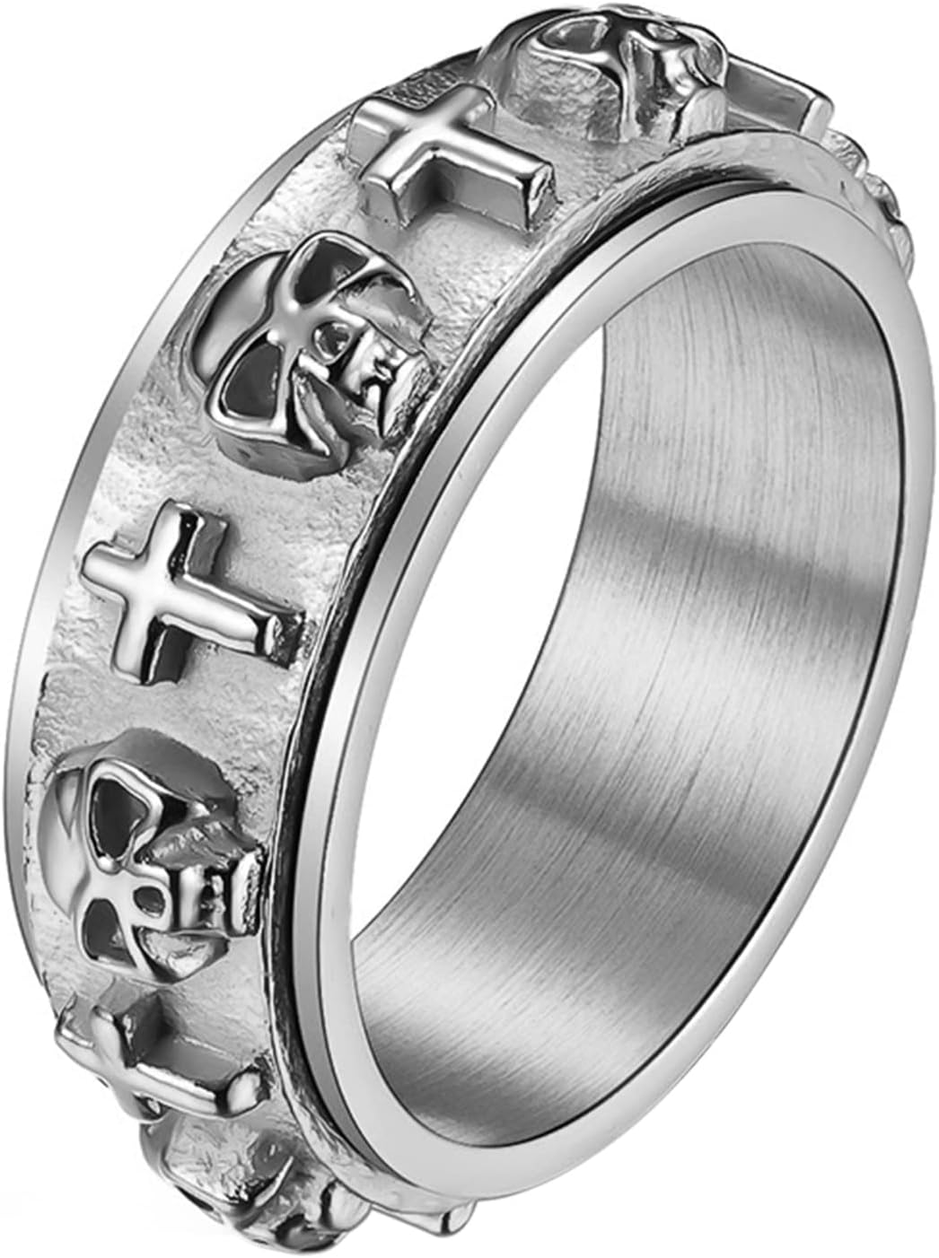 OIDEA 8mm Spinner Rings Stainless Steel Skull and Cross Fidget Ring Stress Relieving Anxiety Ring for Women Men Black/Silver Fidget Anxiety Ring Size 8-13