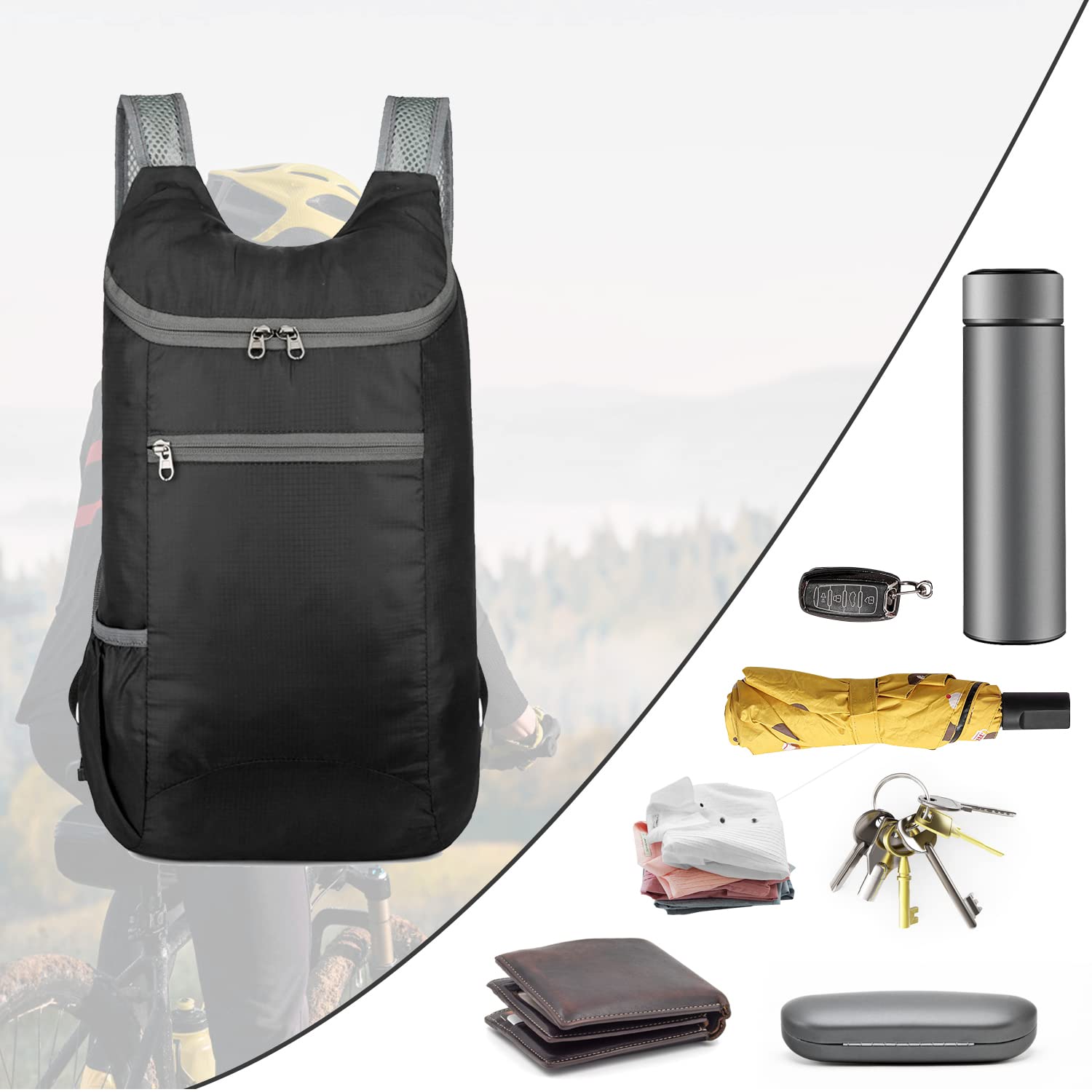 1 szt. Składany plecak Ultralight Waterproof, składana torba podróżna plecak z 2 sztukami karabinek na świeżym powietrzu, na kemping, do wspinaczki i sportów wodnych, kobiet