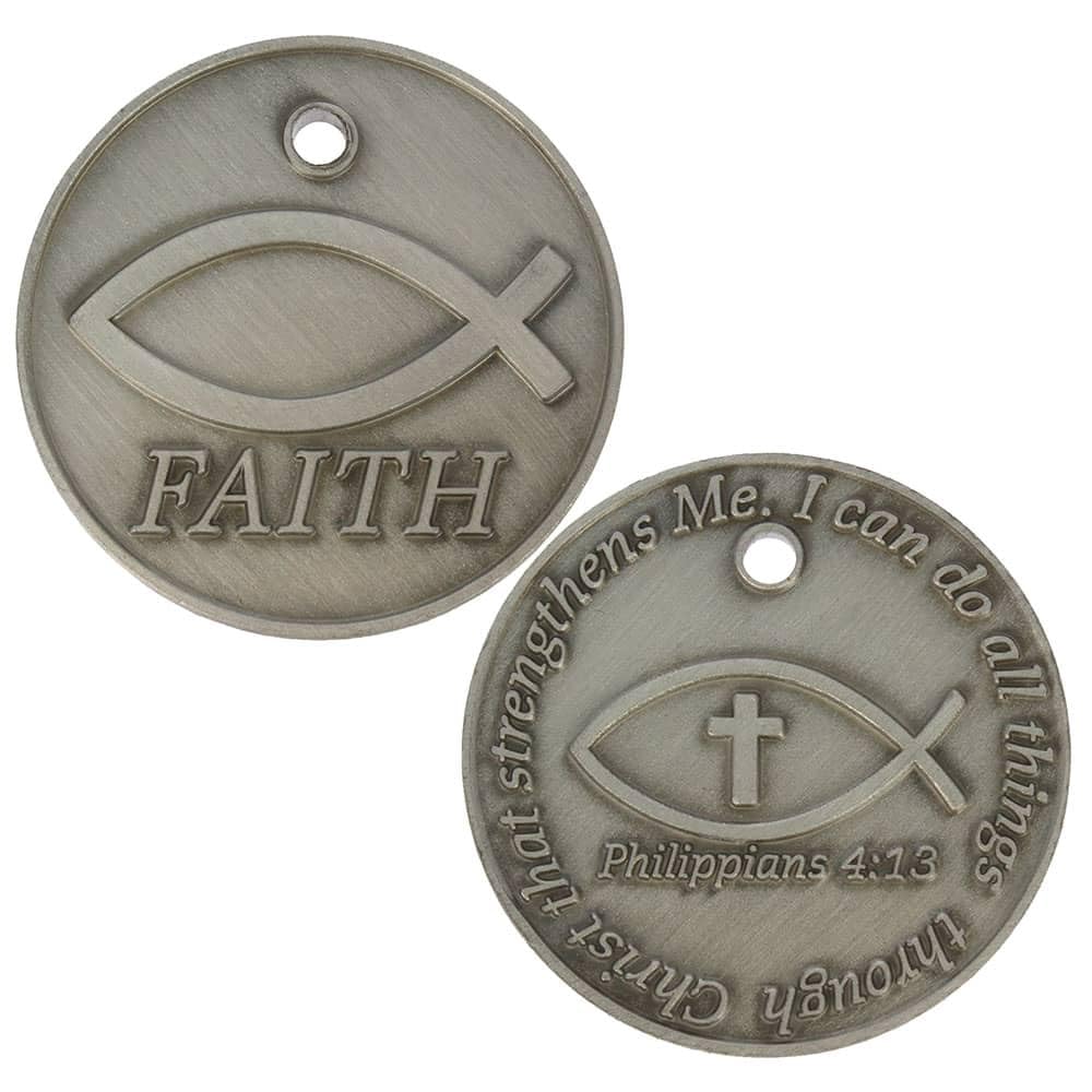 Sterling Gifts 3 All Things Through Christ Faith Jesus Fish Pocket Coins