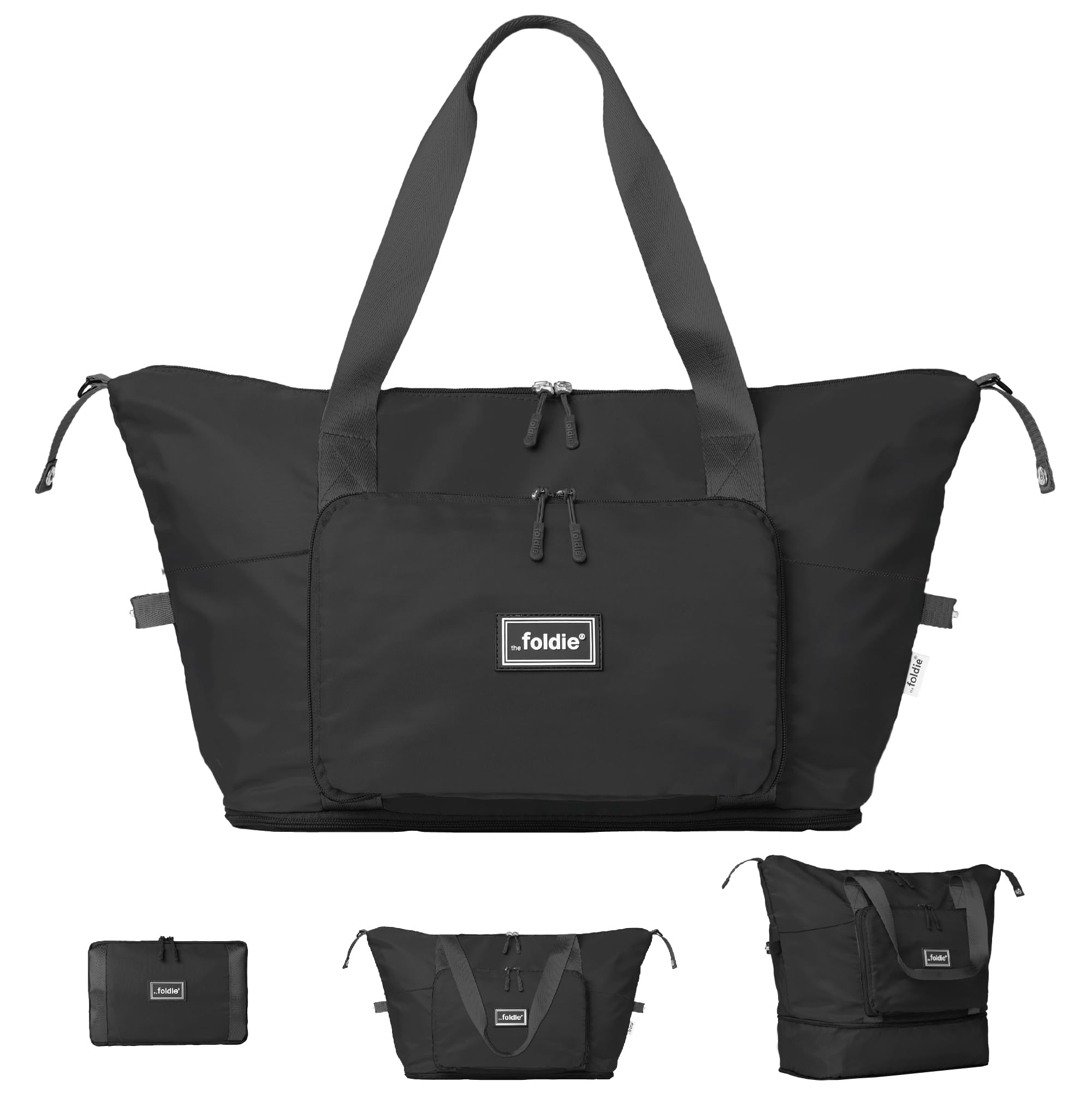 The Foldie Foldable Travel Bag for Women - 40L Weekender Bag with Multiple Pockets - Carry On Expendable Travel Bag, Black, One Size, One Size