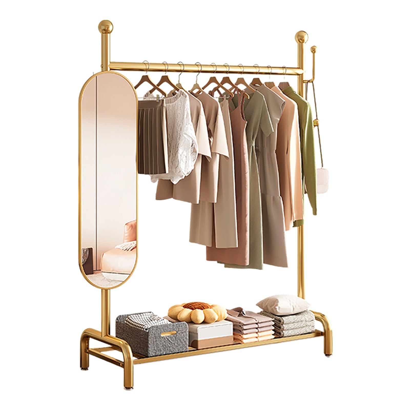 Freestanding Clothing Rack With Full Length Mirror,Garment Rack(Gold,120cm/47.2in)