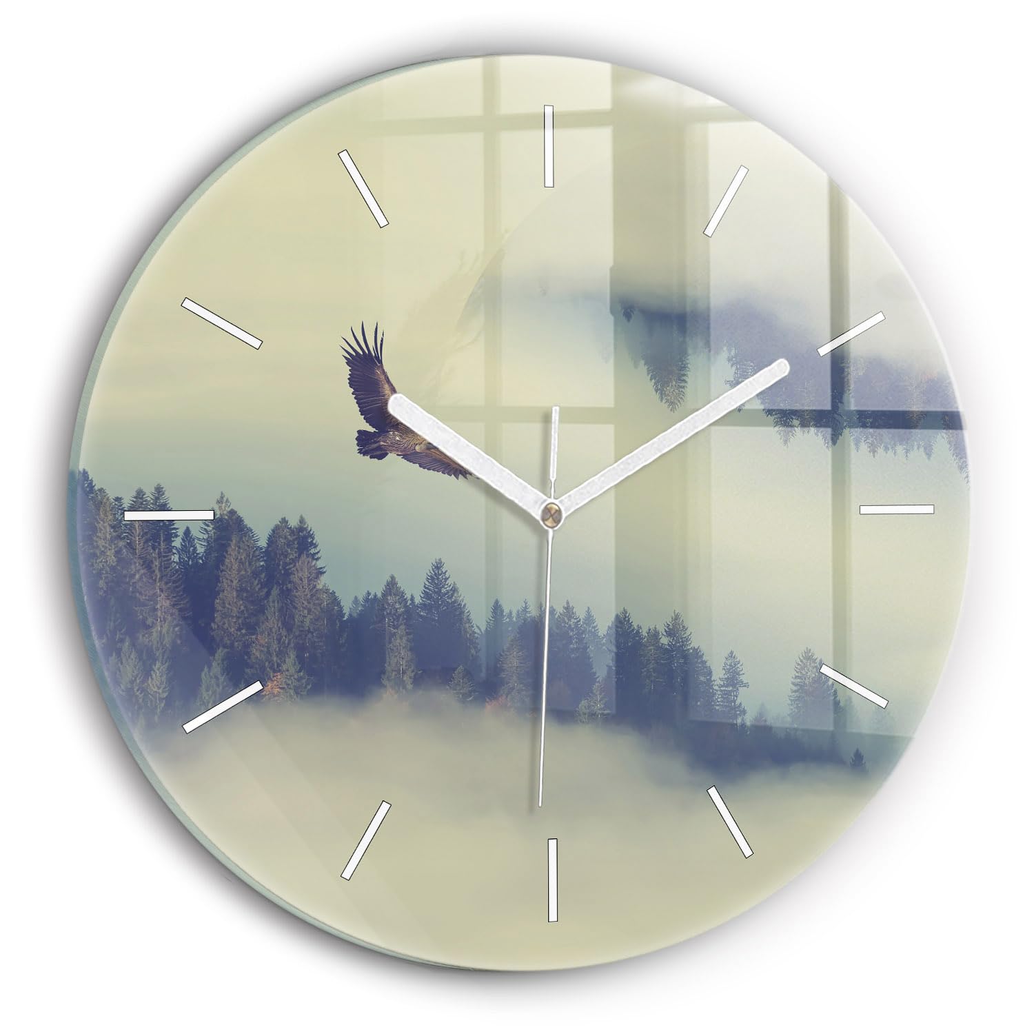 Horloge en Verre Salon moderne Wallfluent Aigle Brumeux style élégant 30cm